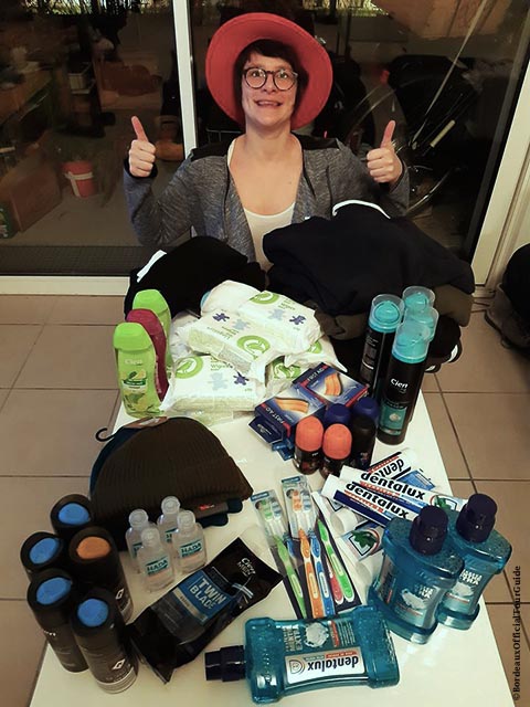 Collecting first necessity items for homeless people in Bordeaux